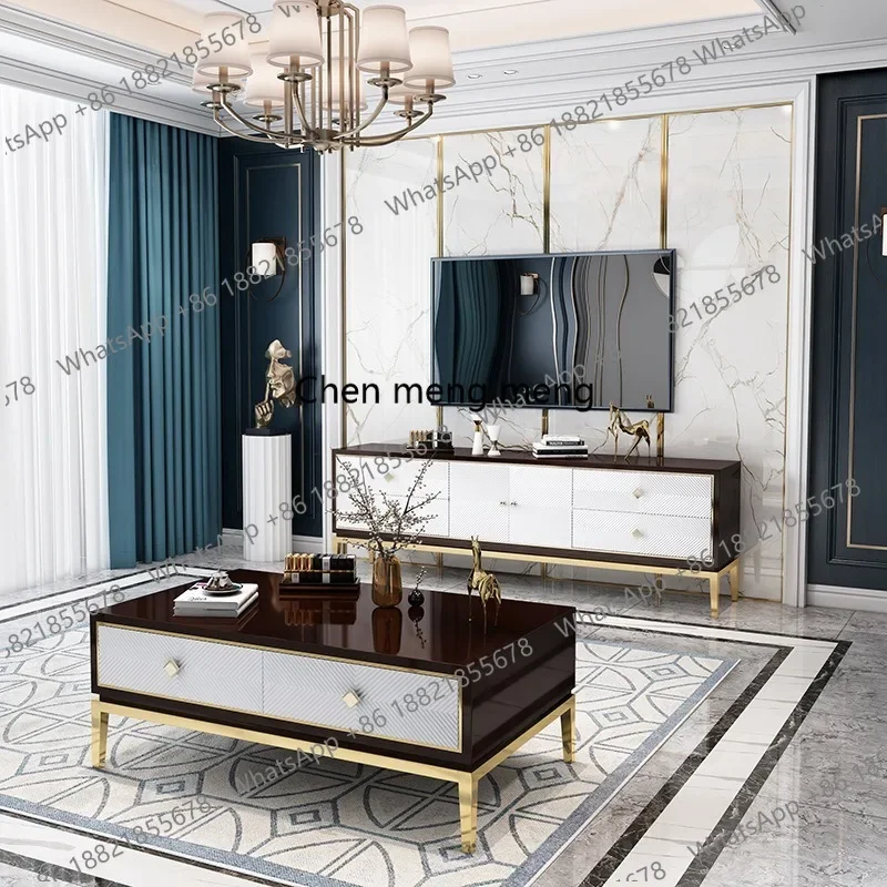 E182 Light luxury post-modern TV cabinet coffee table combination set living room Hong Kong style metal stainless steel
E182 Light luxury post-modern TV cabinet coffee table combination set living room Hong Kong style metal stainless steel