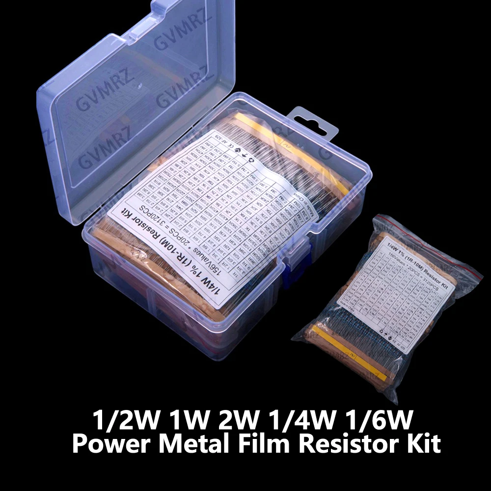 130Values 156Values 1/4W 1/6W 1/2W 1W 2W Power Metal Film Resistor Kit 1R-10M Assortment Set 1ohm-10Mohm samples pack
130Values 156Values 1/4W 1/6W 1/2W 1W 2W Power Metal Film Resistor Kit 1R-10M Assortment Set 1ohm-10Mohm samples pack