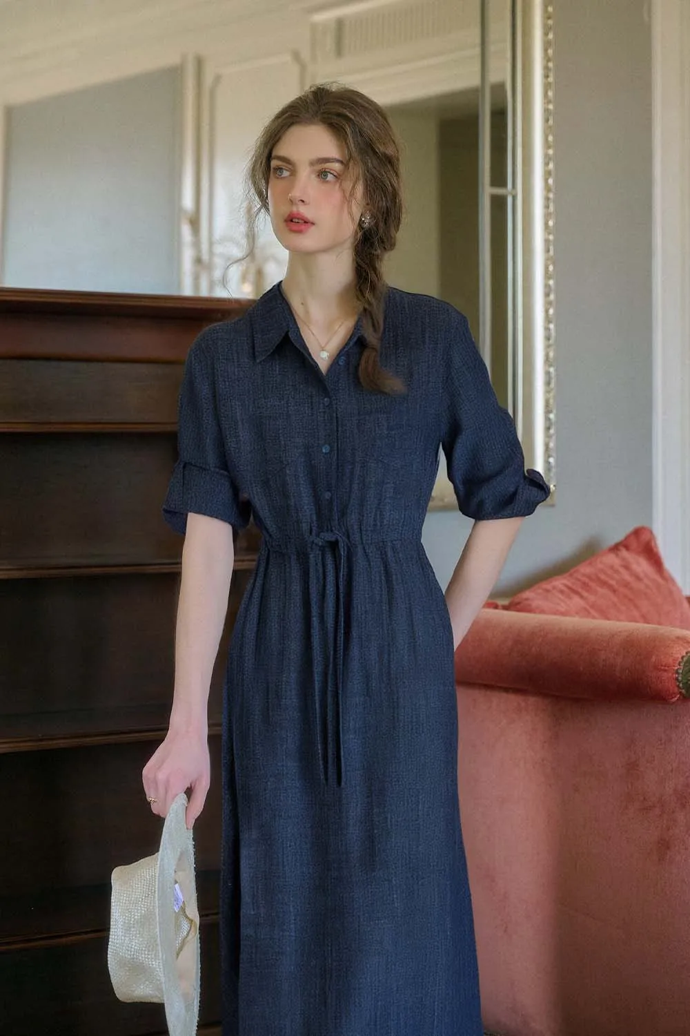 VIMLY Women's Simple Elegant Three-quarter Sleeve Denim Blue Dress 2025 Spring Casual Lapel Neck Holiday Work A-Line Dress
VIMLY Women's Simple Elegant Three-quarter Sleeve Denim Blue Dress 2025 Spring Casual Lapel Neck Holiday Work A-Line Dress