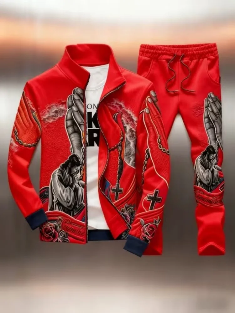 5XL Men's Outfits Fashion Christian Cross and Praying Hands Print Zip Up Jacket & Pants 2 Piece Set Casual Streetwear Tracksuit
5XL Men's Outfits Fashion Christian Cross and Praying Hands Print Zip Up Jacket & Pants 2 Piece Set Casual Streetwear Tracksuit