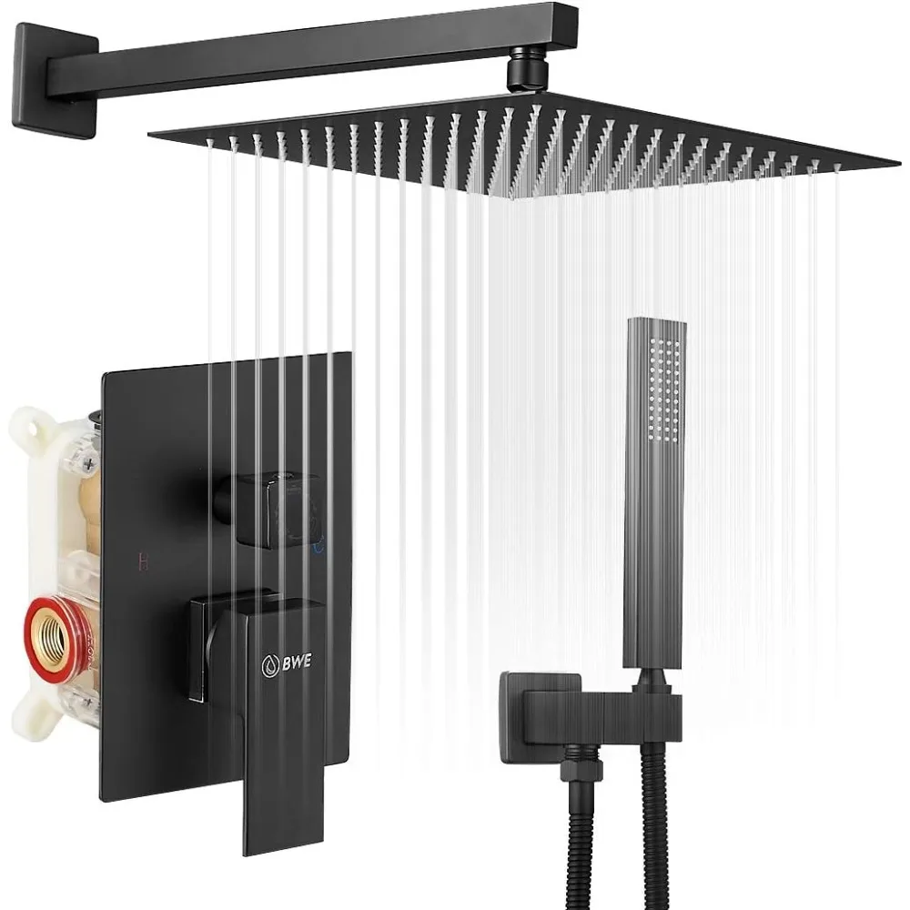 Shower Faucet Set, 12 Inch Square Black Shower System, Including Valve Body and Valve Core, Wall Mounted Rain Shower Head
Shower Faucet Set, 12 Inch Square Black Shower System, Including Valve Body and Valve Core, Wall Mounted Rain Shower Head