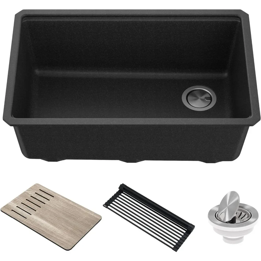 Workstation 30 Inch Base Granite Composite Single Bowl Kitchen Sink, Metal Black,with Accessories Product D19 "D X 29" W X 10 "H
Workstation 30 Inch Base Granite Composite Single Bowl Kitchen Sink, Metal Black,with Accessories Product D19 "D X 29" W X 10 "H