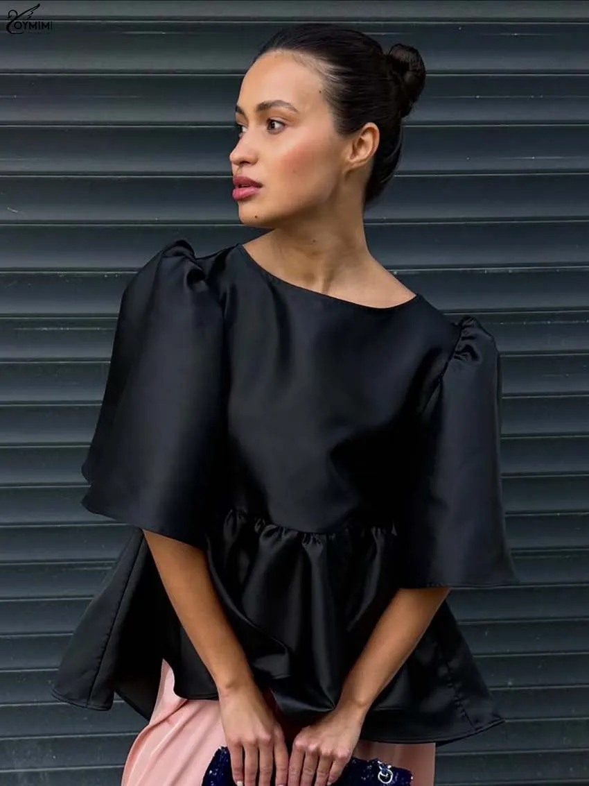 Oymimi Fashion Black Loose Women's Blouse Elegant O-Neck Puff Sleeve Pleated Blouses Casual Button Satin Blouses Female Clothes
Oymimi Fashion Black Loose Women's Blouse Elegant O-Neck Puff Sleeve Pleated Blouses Casual Button Satin Blouses Female Clothes