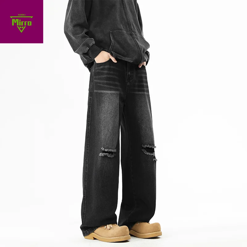 【Mirrordust】Рые износостойкие винтажные эластичные джинсы для мужчин, свободные прямые повседневные брюки с широкими штанинами 
【Mirrordust】Рые износостойкие винтажные эластичные джинсы для мужчин, свободные прямые повседневные брюки с широкими штанинами