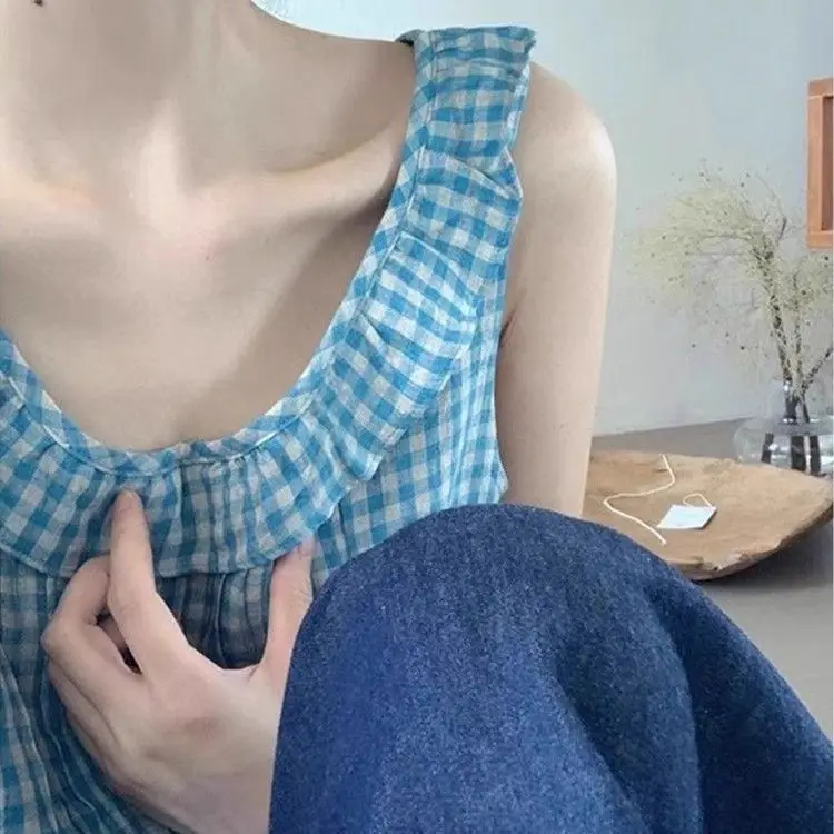 Summer Temperament Loose Lotus Leaf Sleeveless Top Gentle and Cute Plaid Camisole
Summer Temperament Loose Lotus Leaf Sleeveless Top Gentle and Cute Plaid Camisole