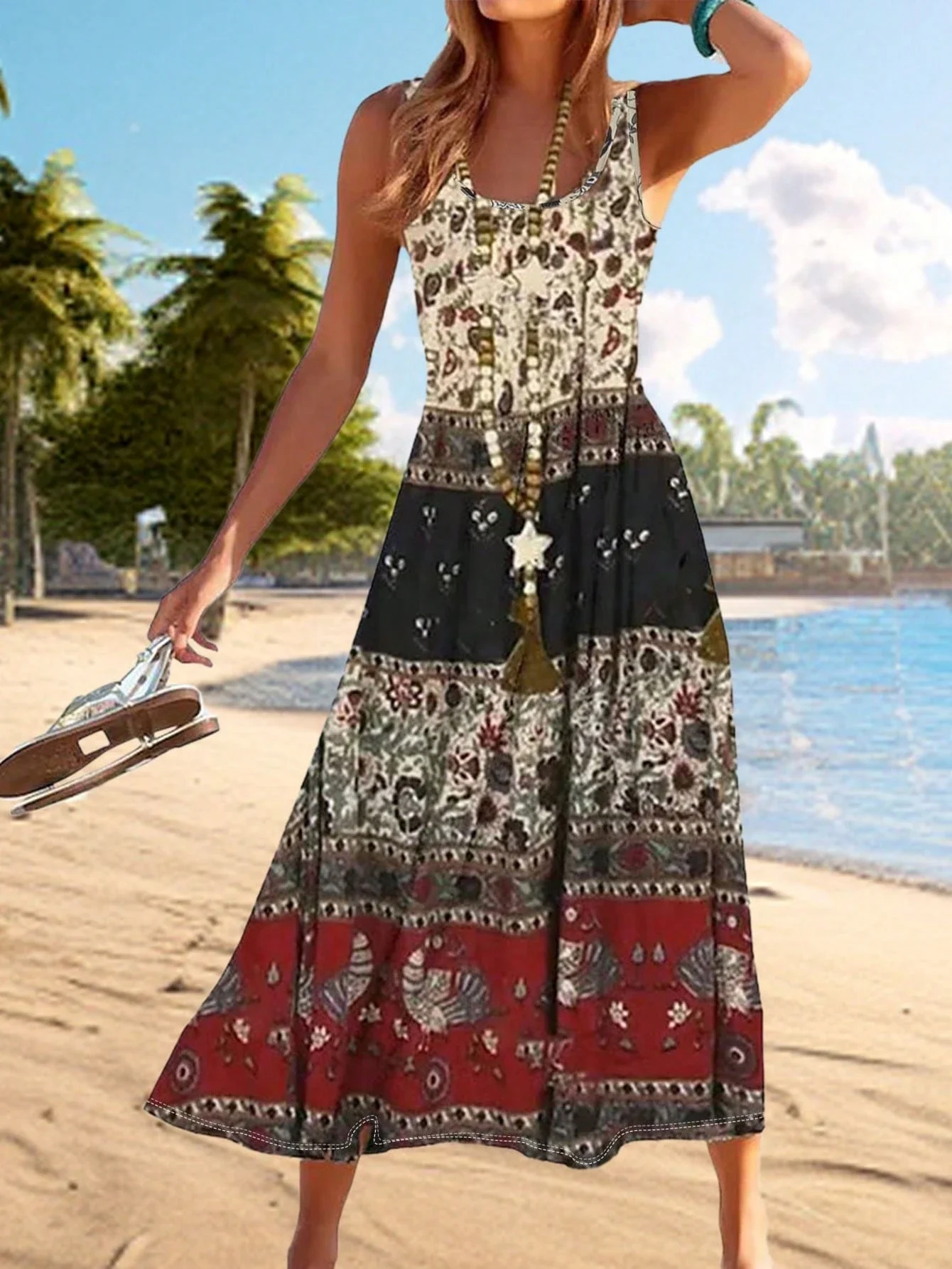 Bohemian Print Sleeveless Fit And Flare Maxi Dress For Women Summer Casual Beach Vacation
Bohemian Print Sleeveless Fit And Flare Maxi Dress For Women Summer Casual Beach Vacation