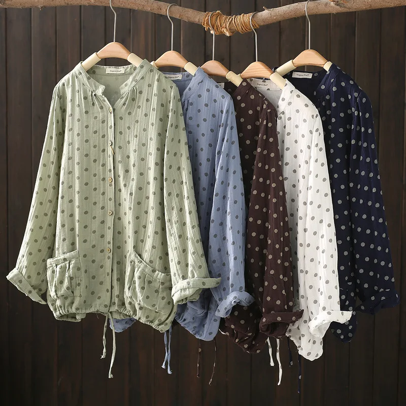 SuperAen 2026 Spring and Summer New Polka Dot Printed V-neck Tops Drawstring Loose Large Pockets Cotton Shirts
SuperAen 2026 Spring and Summer New Polka Dot Printed V-neck Tops Drawstring Loose Large Pockets Cotton Shirts