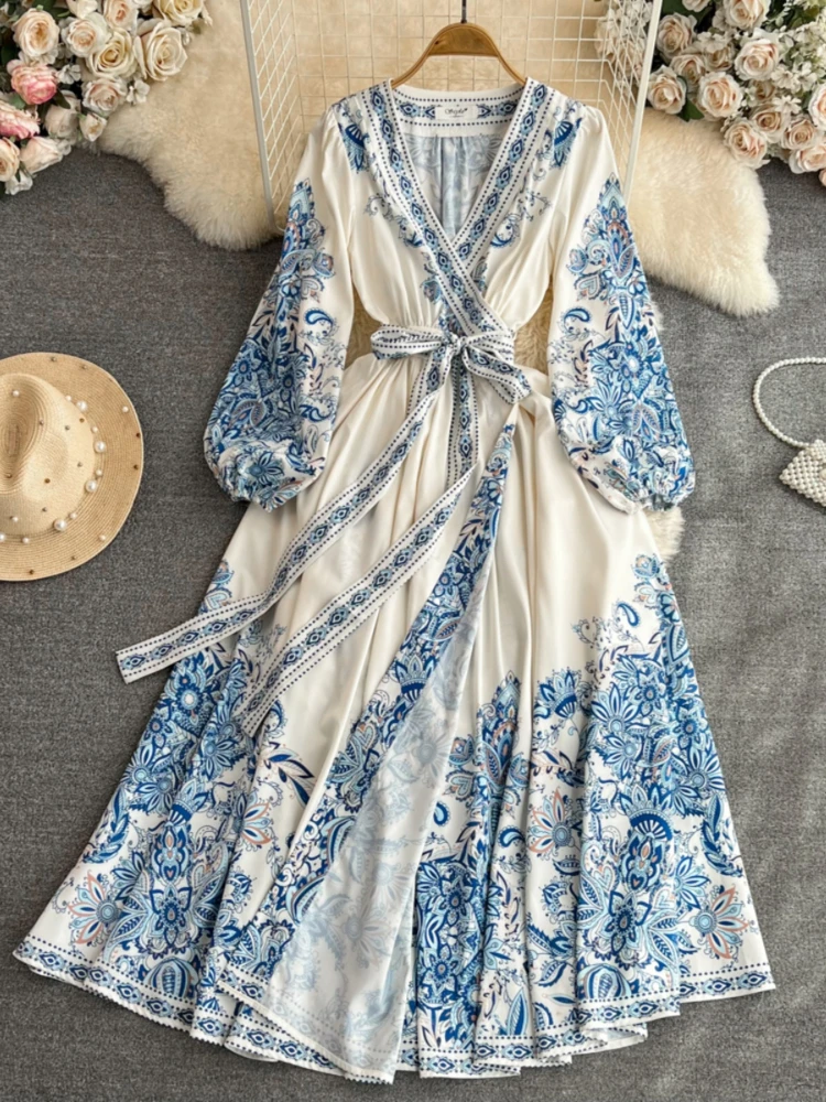 Spring Autumn Fashion Elegant Beach Vacation Party Print Dress Women Bubble Sleeves V-neck High Waist Slim A-line Long Dress
Spring Autumn Fashion Elegant Beach Vacation Party Print Dress Women Bubble Sleeves V-neck High Waist Slim A-line Long Dress