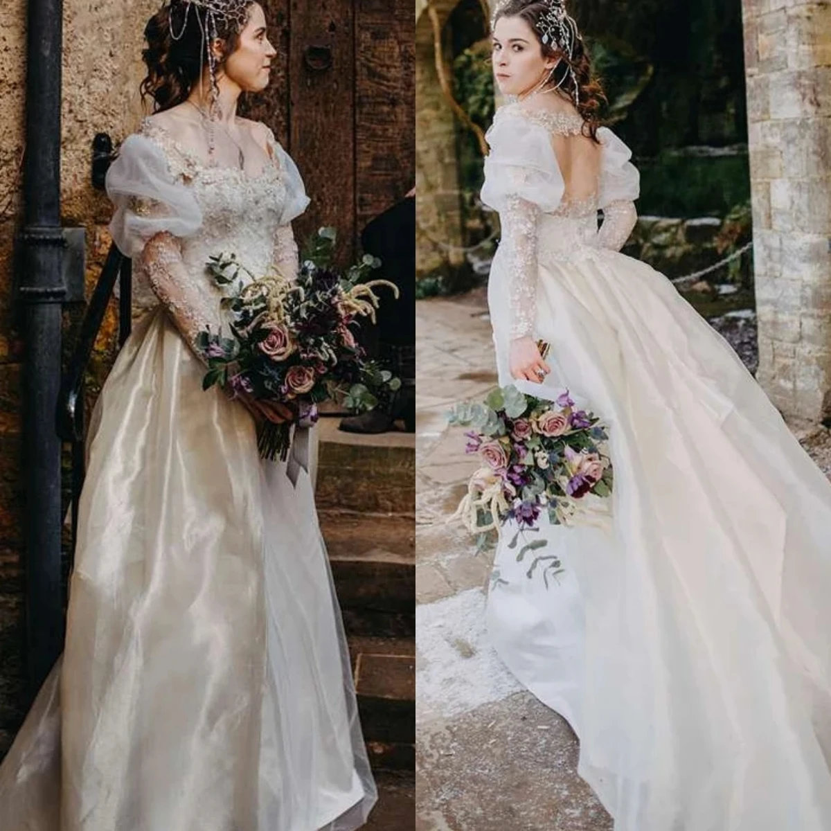 Fantasy Country A-Line Wedding Dresses With Removable Train Off Shoulder Long Sleeves Ivory Boho Bridal Gown Custom Made Open
Fantasy Country A-Line Wedding Dresses With Removable Train Off Shoulder Long Sleeves Ivory Boho Bridal Gown Custom Made Open