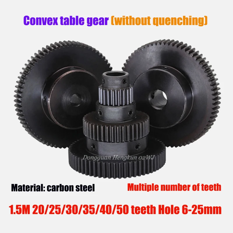 1.5M Spur Gear Convex Table Gear Pinion Without Quench 1.5Module 20/25/30/35/40/50 Teeth Bore 6.35/7/8-25mm
1.5M Spur Gear Convex Table Gear Pinion Without Quench 1.5Module 20/25/30/35/40/50 Teeth Bore 6.35/7/8-25mm