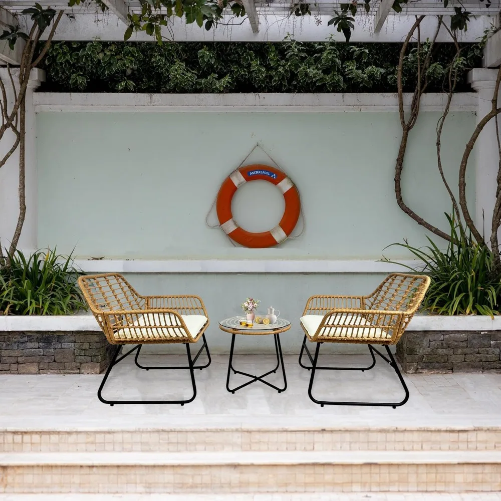 3 Piece Rattan Patio Bistro Set, Indoor/Outdoor Wicker Furniture, 1 Table and 2 Chairs with Washable White Cushions
3 Piece Rattan Patio Bistro Set, Indoor/Outdoor Wicker Furniture, 1 Table and 2 Chairs with Washable White Cushions