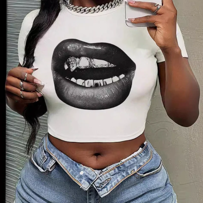 Women's T-shirt Y2k 2025 Summer Lips Printed Fashion Spicy Girl Versatile Top Streetwear Short Sleeved Round Neck Casual Tees
Women's T-shirt Y2k 2025 Summer Lips Printed Fashion Spicy Girl Versatile Top Streetwear Short Sleeved Round Neck Casual Tees