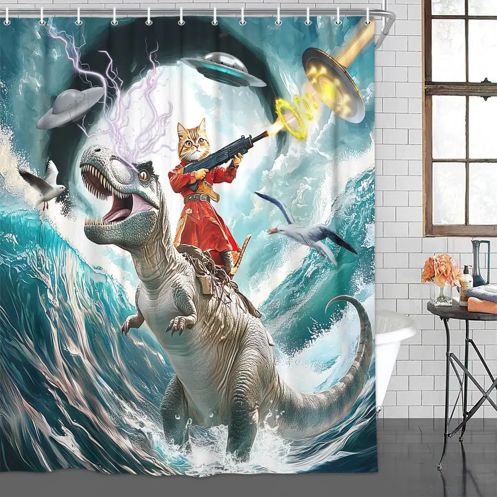 Funny Shower Curtain Cute Cat Dinosaur UFO Seagull in Ocean Wave Bathroom Shower Curtain Set Cool Ocean Sea Wave Fighting
Funny Shower Curtain Cute Cat Dinosaur UFO Seagull in Ocean Wave Bathroom Shower Curtain Set Cool Ocean Sea Wave Fighting