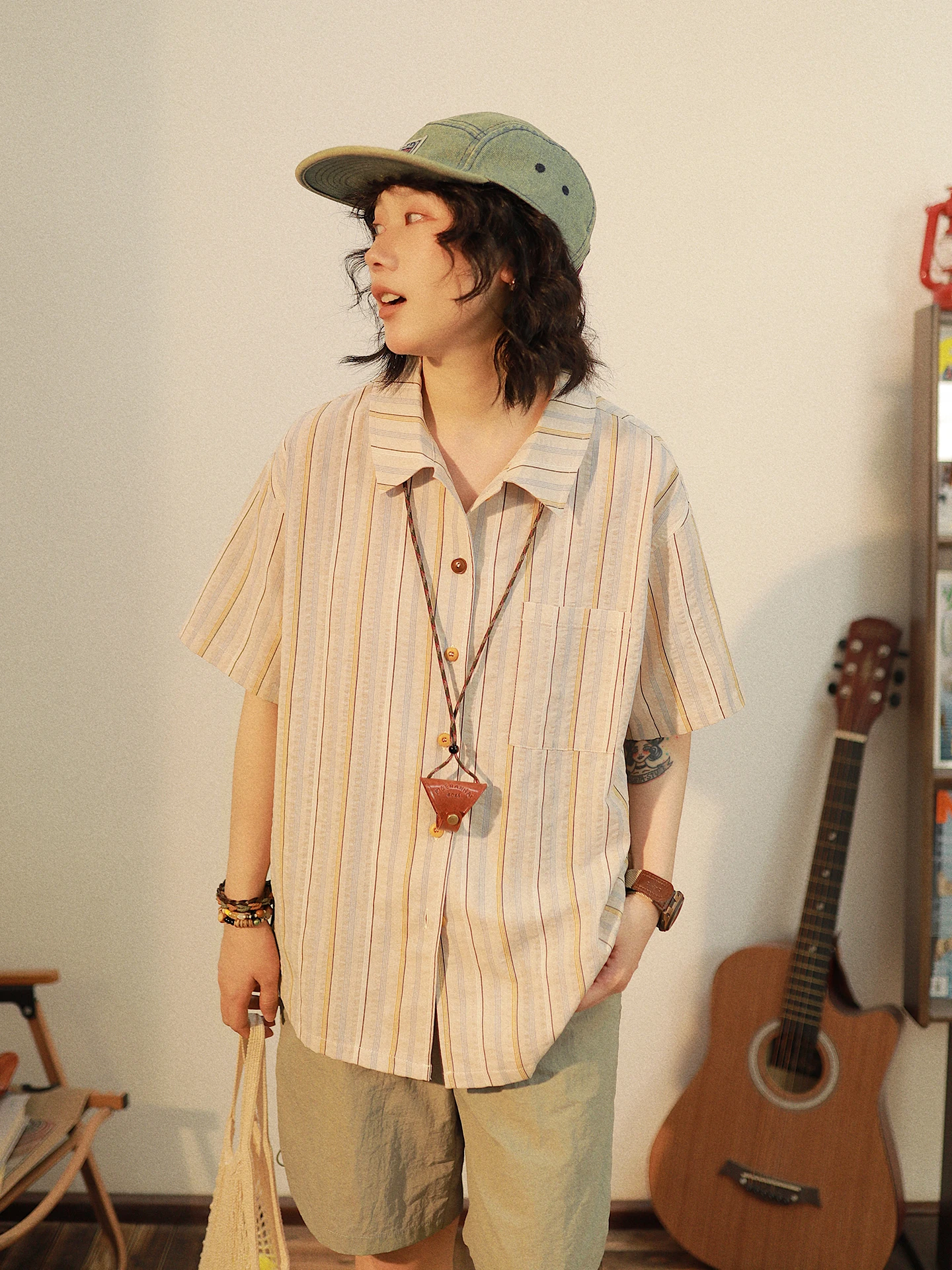 Aita Stu Original Design Loose Women's Summer Casual Stripe irt ort Sve Collar Cotton Blend Thin Fabric
Aita Stu Original Design Loose Women's Summer Casual Stripe irt ort Sve Collar Cotton Blend Thin Fabric