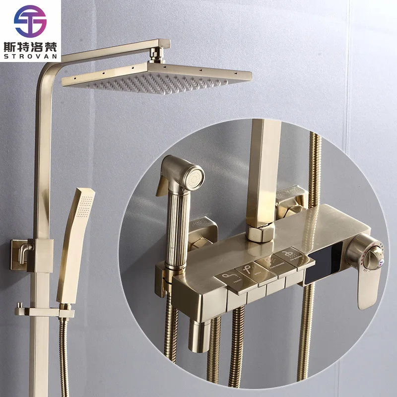Intelligent LED Digital Display Thermostatic Shower Set Gold Piano Keys Bath Faucet System Set for Apartment
Intelligent LED Digital Display Thermostatic Shower Set Gold Piano Keys Bath Faucet System Set for Apartment