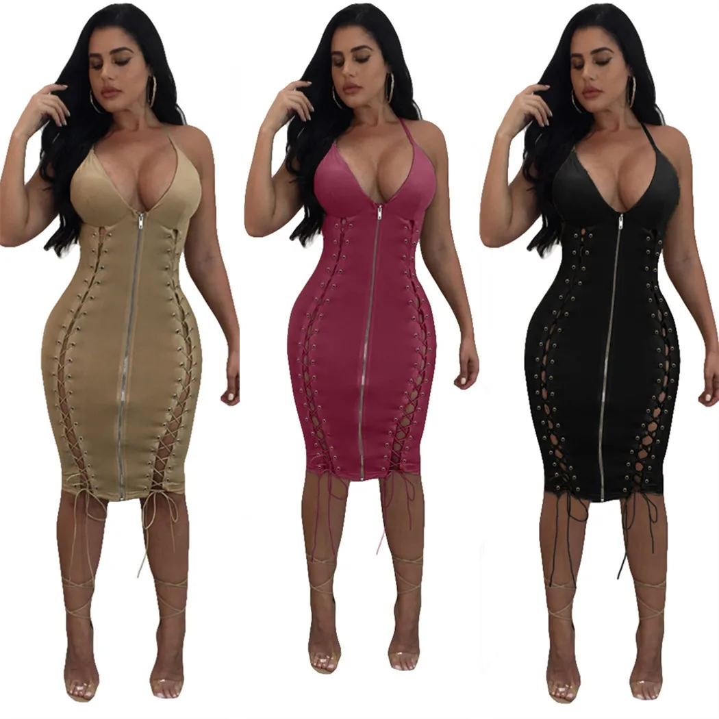 SKMY Fashion Solid Color Sexy Slim Fit PU Leather Dress Lace-Up Hollow Out Zipper V-Neck Spahgetti Strap Dress Night Club Outfit
SKMY Fashion Solid Color Sexy Slim Fit PU Leather Dress Lace-Up Hollow Out Zipper V-Neck Spahgetti Strap Dress Night Club Outfit