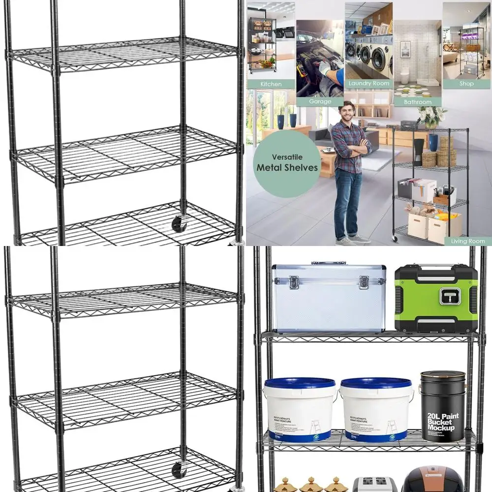Adjustable Heavy-Duty Metal Shelf with Wheels, 36 Wide x 14 Deep x 57 High, for Home, Office, Garage, Kitchen, and Bathroom Orga
Adjustable Heavy-Duty Metal Shelf with Wheels, 36 Wide x 14 Deep x 57 High, for Home, Office, Garage, Kitchen, and Bathroom Orga