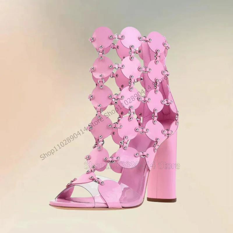 Pink Hollow Design Metal Decor Open Toe Boots Back Zipper Women Shoes Chunky High Heels Fashion Party 2025 Zapatos Para Mujere
Pink Hollow Design Metal Decor Open Toe Boots Back Zipper Women Shoes Chunky High Heels Fashion Party 2025 Zapatos Para Mujere