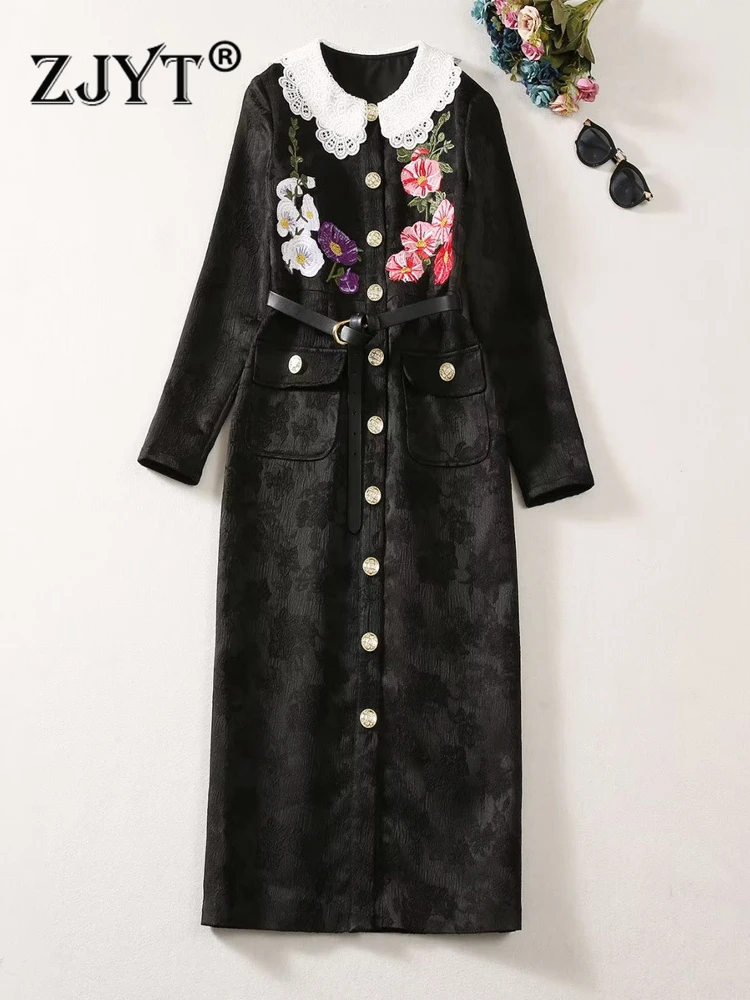 ZJYT Autumn Runway Flower Embroidery Dresses for Women 2023 Fashion Long Sleeve Single Breasted Midi Vestidos Party Straight
ZJYT Autumn Runway Flower Embroidery Dresses for Women 2023 Fashion Long Sleeve Single Breasted Midi Vestidos Party Straight