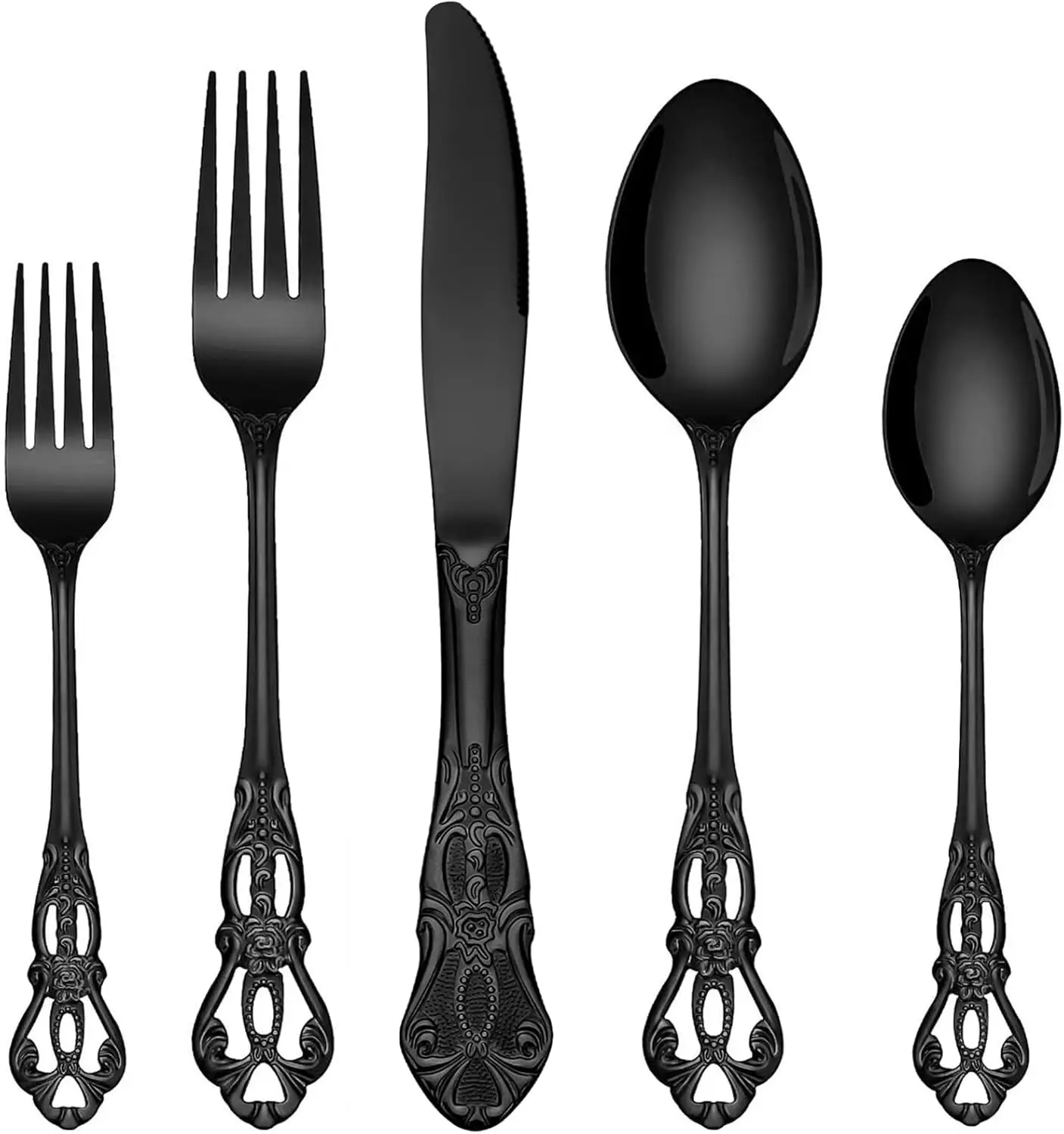 30-Piece Royal Black Flatware Set for 6, Premium Stainless Steel Vintage Cutlery with Forks Spoons Knives, Dishwasher Safe
30-Piece Royal Black Flatware Set for 6, Premium Stainless Steel Vintage Cutlery with Forks Spoons Knives, Dishwasher Safe