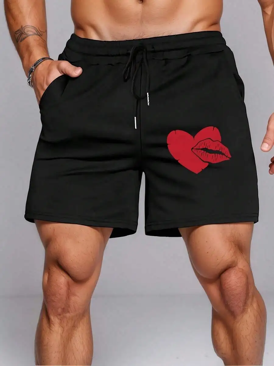 Mens Black Printed Shorts With Heart Lips Design Casual Sport Shorts
Mens Black Printed Shorts With Heart Lips Design Casual Sport Shorts
