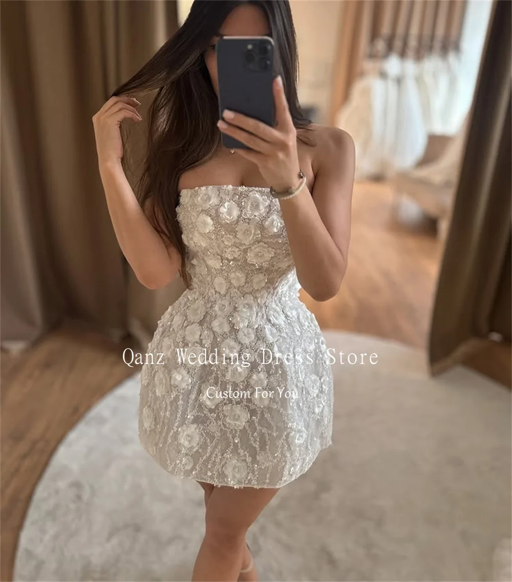 Qanz Glitter Short Wedding Dress Embroidery 3D Flower Bead Illusion Bridal Gowns Lace Up Back Vestidos De Novia Customized
Qanz Glitter Short Wedding Dress Embroidery 3D Flower Bead Illusion Bridal Gowns Lace Up Back Vestidos De Novia Customized