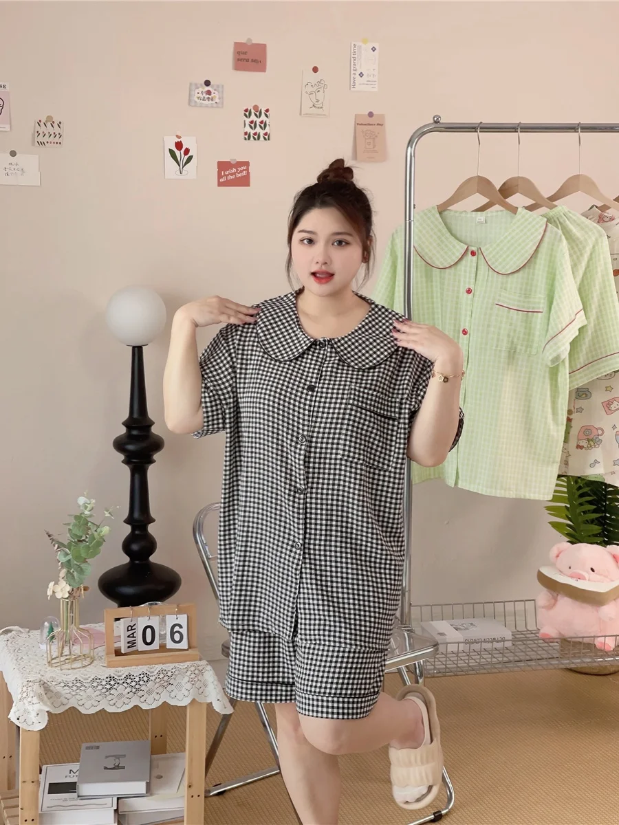 Большие размеры Bubble Gingham ort Sve ort Pants Spwear Simple Sle Doll Collar Домашняя одежда для молодых женщин Летняя тонкая...
Большие размеры Bubble Gingham ort Sve ort Pants Spwear Simple Sle Doll Collar Домашняя одежда для молодых женщин Летняя тонкая...