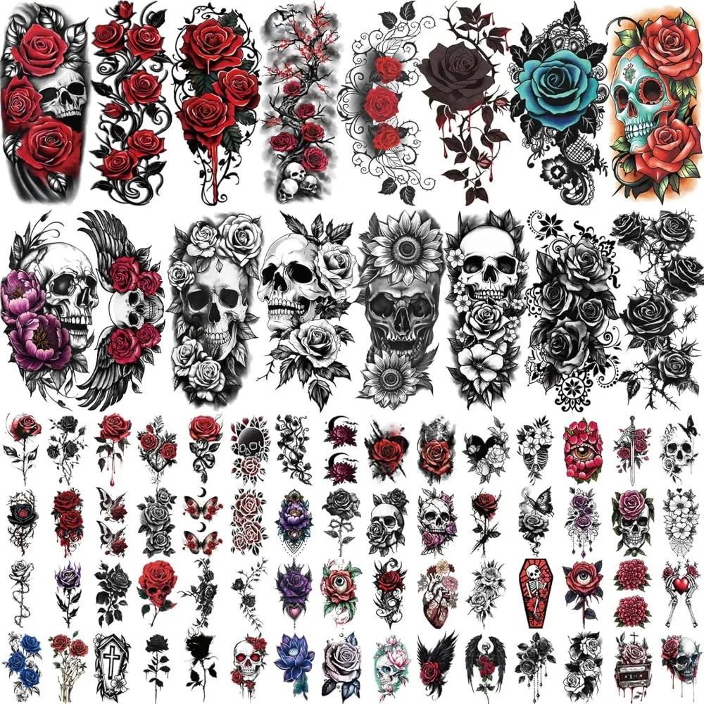 Flower Temporary Tattoos, Weird Roses and Skull Fake Tattoos, Waterproof Body Art Tattoo Stickers for Adults and Children
Flower Temporary Tattoos, Weird Roses and Skull Fake Tattoos, Waterproof Body Art Tattoo Stickers for Adults and Children