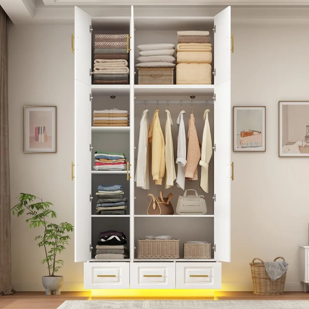 Large Armoire Wardrobe Closet Cabinet – With Drawers, LED Lights, Multi-Tier Shelves & Hanging Rod, High-Capacity Storage
Large Armoire Wardrobe Closet Cabinet – With Drawers, LED Lights, Multi-Tier Shelves & Hanging Rod, High-Capacity Storage