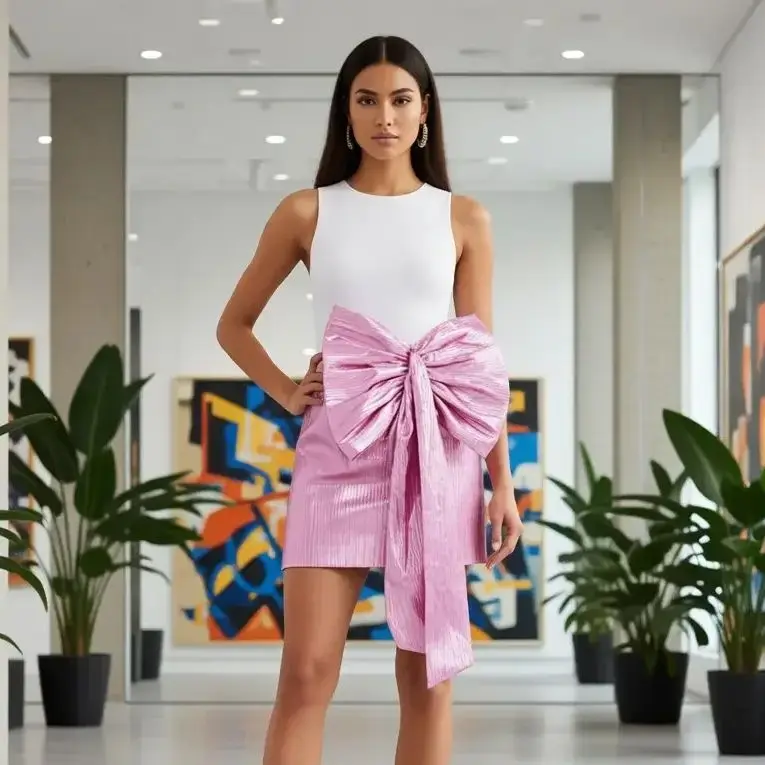 Party Ready Metallic Pink Mini Skirt with Giant Bow High Waist A-Line Asymmetrical Dress for Women Custom Made Ever Pretty
Party Ready Metallic Pink Mini Skirt with Giant Bow High Waist A-Line Asymmetrical Dress for Women Custom Made Ever Pretty
