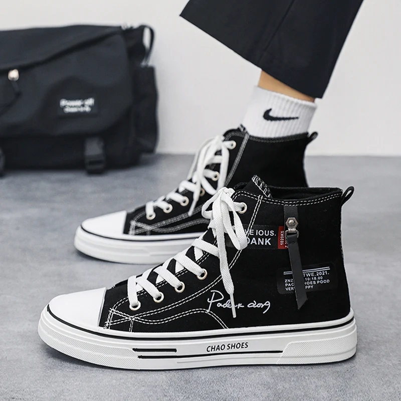 High-Top Canvas Skate Shoes for Men Black Sporty Versatile Youthful Korean Style Thick Bottom Rubber Sole Wear-Resistant
High-Top Canvas Skate Shoes for Men Black Sporty Versatile Youthful Korean Style Thick Bottom Rubber Sole Wear-Resistant