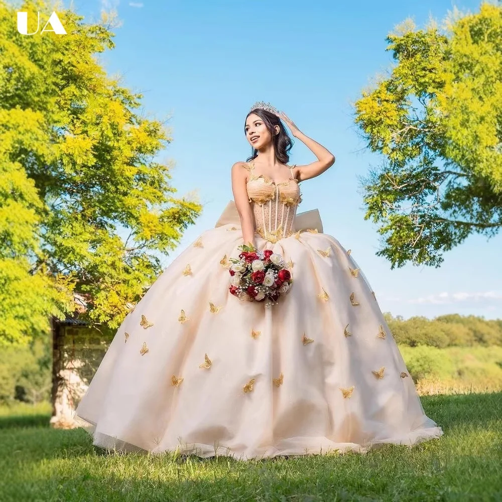 ULBYANRY Customized Mesh A-line Bow Sweet 15 Dress, Romantic 3D Butterfly Quinceanera Dress, Luxury Spaghetti Strap Ball Gown
ULBYANRY Customized Mesh A-line Bow Sweet 15 Dress, Romantic 3D Butterfly Quinceanera Dress, Luxury Spaghetti Strap Ball Gown