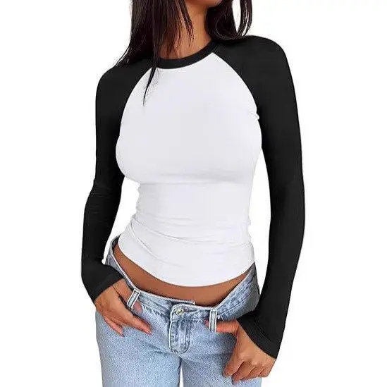 Fall Season Color Block Elastic Silk Long Sleeve Shirt Spicy Girl Short Style Slim Fit Women's Cross-Border Clothing round Neck
Fall Season Color Block Elastic Silk Long Sleeve Shirt Spicy Girl Short Style Slim Fit Women's Cross-Border Clothing round Neck