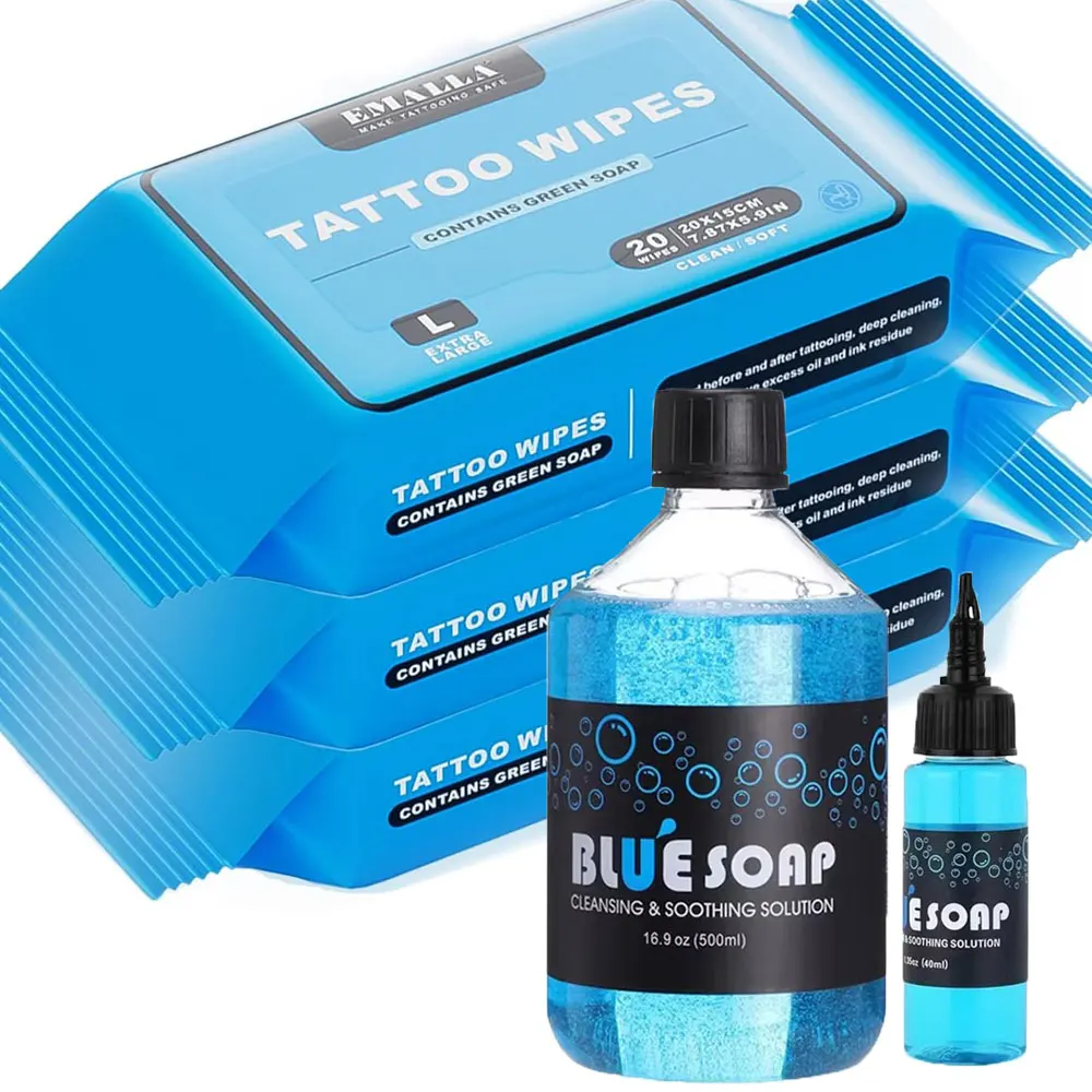 EMALLA Tattoo Wipes Green Soap Tattoo Cleaning Wipes and Concentrating Tattoo Blue Soap Avoiding Skin Irritation Tattoo Supplies
EMALLA Tattoo Wipes Green Soap Tattoo Cleaning Wipes and Concentrating Tattoo Blue Soap Avoiding Skin Irritation Tattoo Supplies