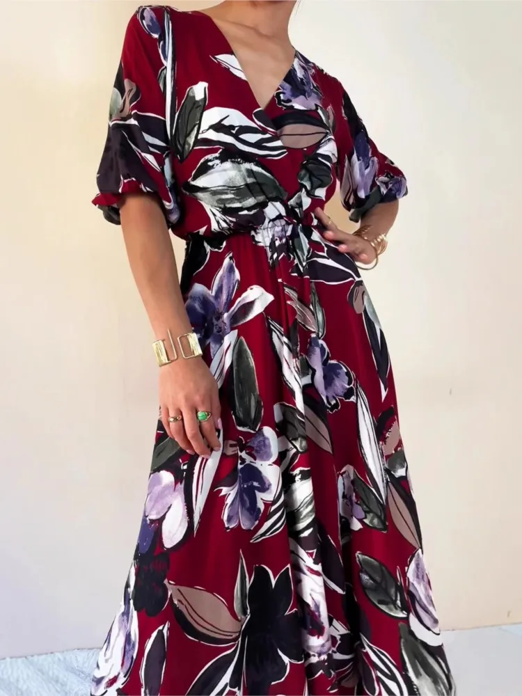 Fashion Floral Print Dress For Women Casual V Neck Pullover High Waist Loose Dresses Robe Femme Elegant Vintage Womens Clothing
Fashion Floral Print Dress For Women Casual V Neck Pullover High Waist Loose Dresses Robe Femme Elegant Vintage Womens Clothing