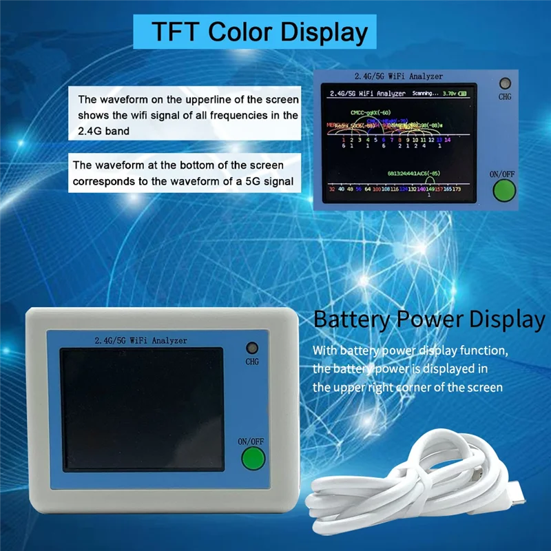 WIFI Signal Scanner 2.4G/5G WIFI Signal Analyzer With 2.4Inch Display Network Cable Tester-ABIU 
WIFI Signal Scanner 2.4G/5G WIFI Signal Analyzer With 2.4Inch Display Network Cable Tester-ABIU