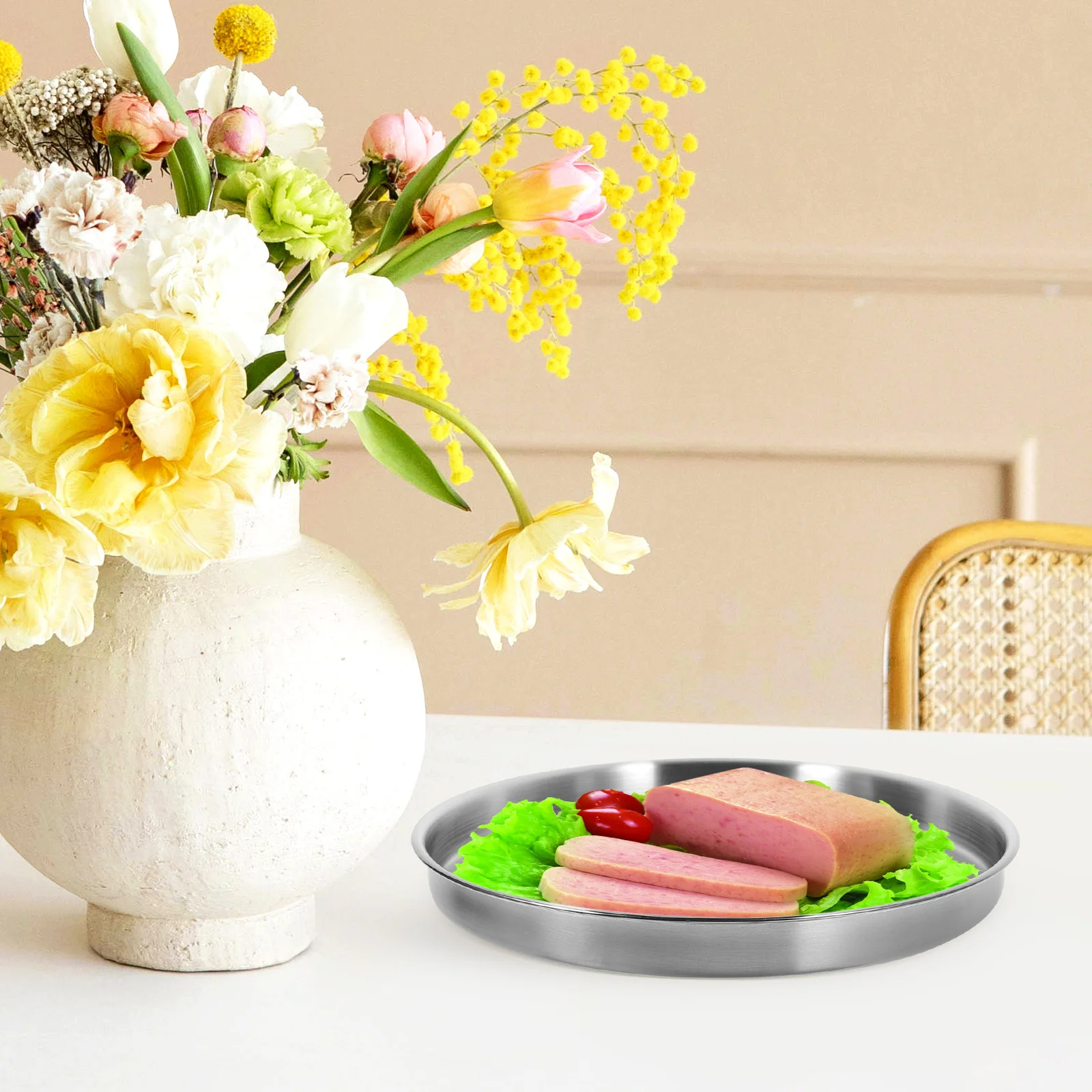 Stainless Steel Tray 22cm Round Plate Metal Food Serving Platter Dish Gold Commercial Kitchen Dining Accessories 
Stainless Steel Tray 22cm Round Plate Metal Food Serving Platter Dish Gold Commercial Kitchen Dining Accessories