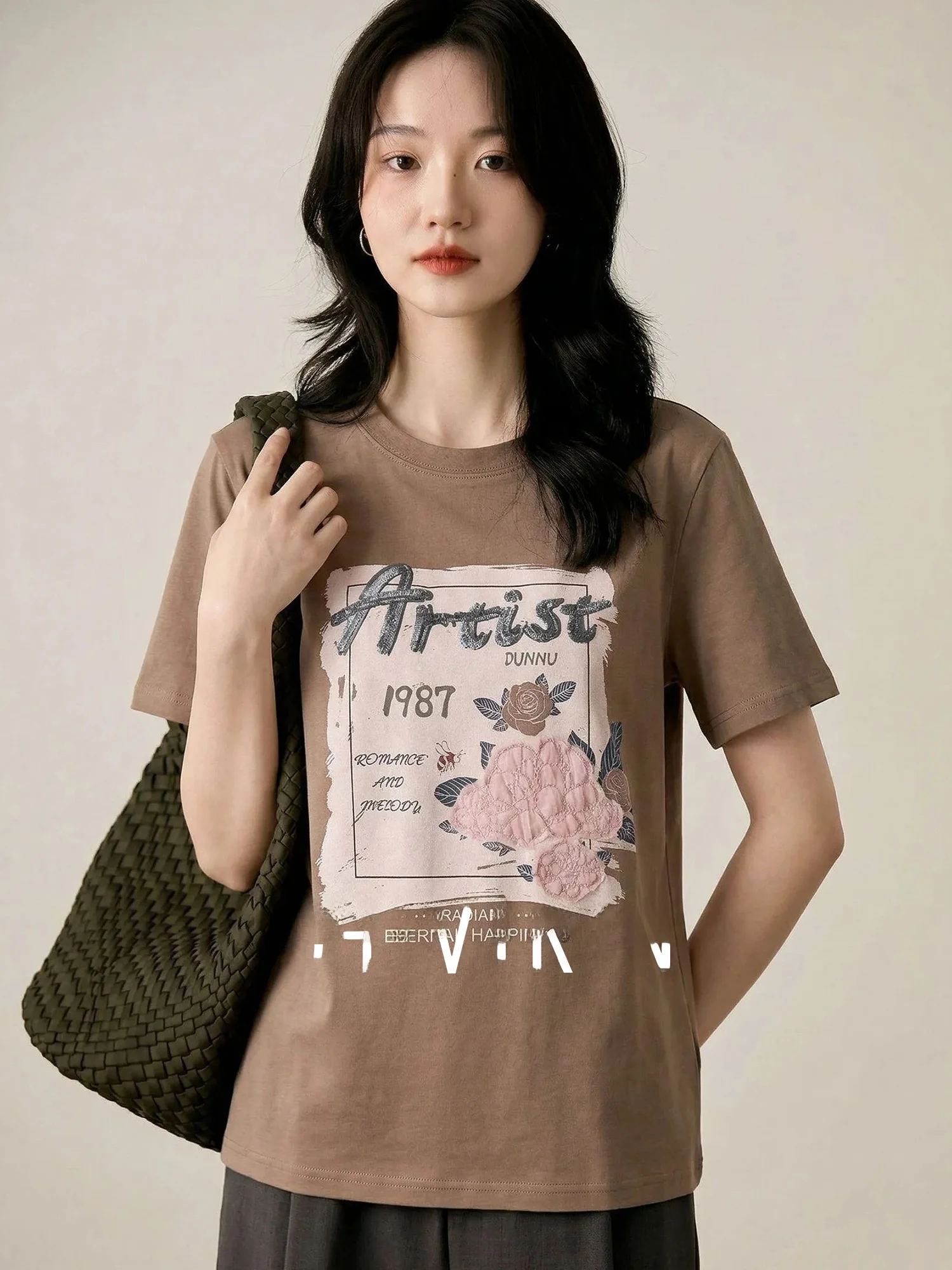 Chivirin Pure Cotton Short Sleeve T-Shirt Women's round Neck Printed Slimming Summer New Style Versatile Age-Defying Top
Chivirin Pure Cotton Short Sleeve T-Shirt Women's round Neck Printed Slimming Summer New Style Versatile Age-Defying Top
