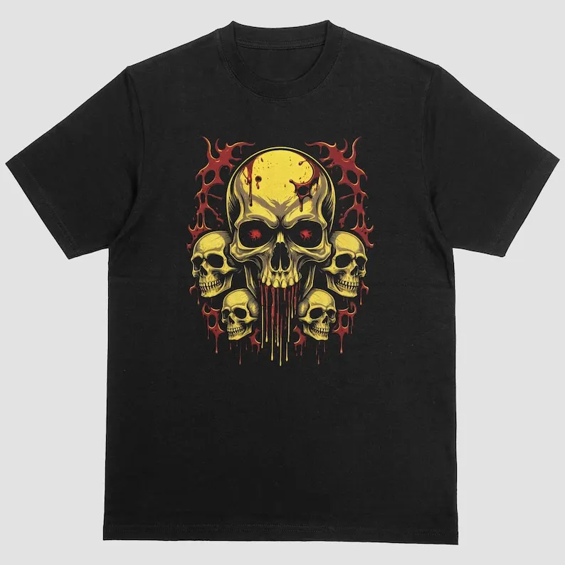 5 Skulls and Blood T-shirt, blood splattered Tee, skull print Tshirt, creepy shirt, scary gothic top, Black 100% Cotton
5 Skulls and Blood T-shirt, blood splattered Tee, skull print Tshirt, creepy shirt, scary gothic top, Black 100% Cotton