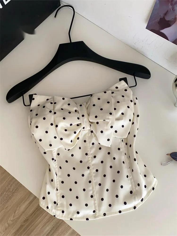 Polka Dot Bow Tank Top Summer Shirred Strapless Korean Celebrity Style Slim Camis Female Satin Hotsweet Party Crop Top
Polka Dot Bow Tank Top Summer Shirred Strapless Korean Celebrity Style Slim Camis Female Satin Hotsweet Party Crop Top
