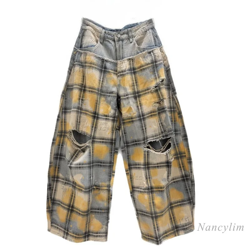 American Ripped Plaid Scimitar Jeans, Women's Summer New Arrival High Waist Loose Wide Leg Pants, Casual Mop Pants Trendy
American Ripped Plaid Scimitar Jeans, Women's Summer New Arrival High Waist Loose Wide Leg Pants, Casual Mop Pants Trendy
