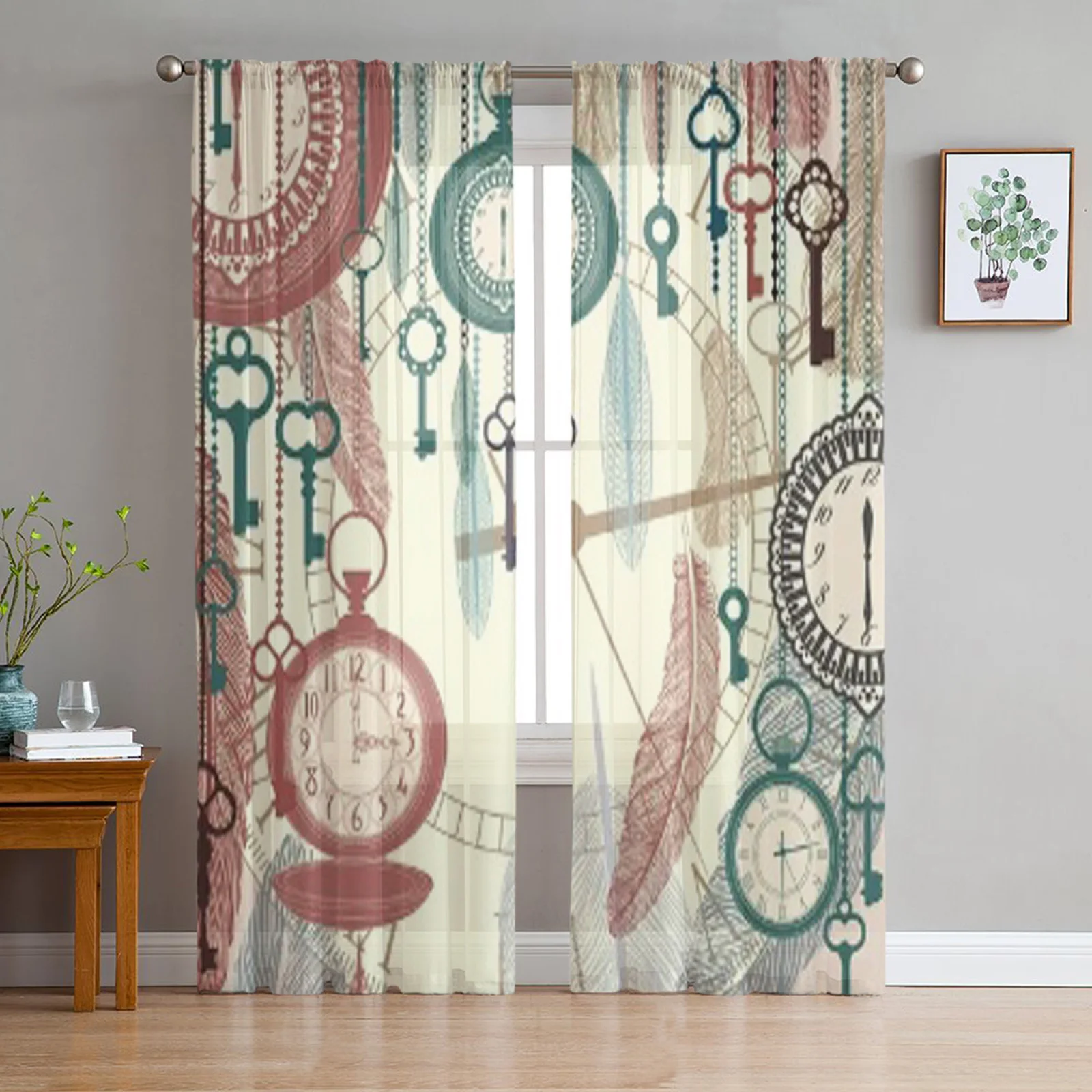 Vintage Pocket Watches Feathers Sheer Curtains for Living Room Transparent Tulle Window Curtain Bedroom Kitchen Veil Drapes
Vintage Pocket Watches Feathers Sheer Curtains for Living Room Transparent Tulle Window Curtain Bedroom Kitchen Veil Drapes
