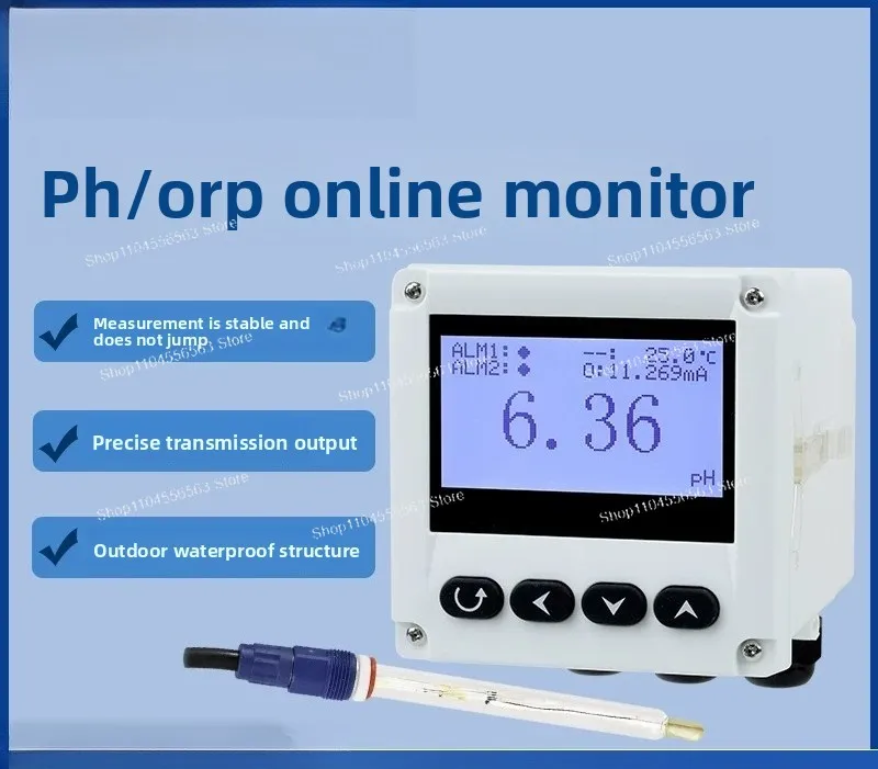 Online pH meter controller Industrial sewage pH detector Organic desulfurization pure water electrode PH10A
Online pH meter controller Industrial sewage pH detector Organic desulfurization pure water electrode PH10A