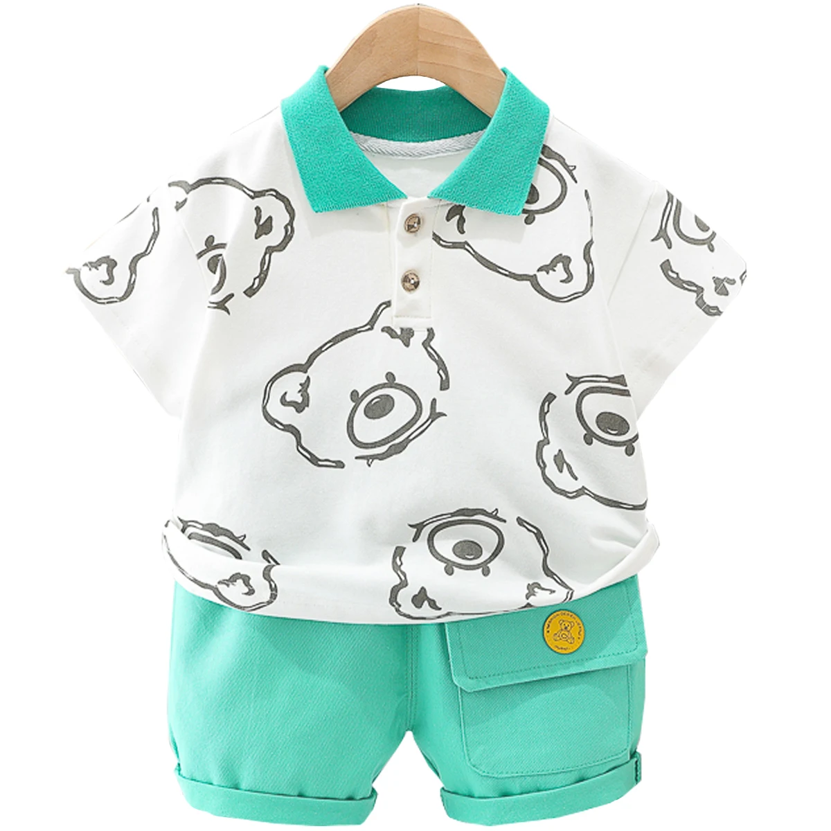 Summer New Baby Boys Clothes Set Kids Outfits Printed Bear Turn-down Collar T-Shirts Tops+ Shorts 2PCS/Suit Infant Clothing Sets
Summer New Baby Boys Clothes Set Kids Outfits Printed Bear Turn-down Collar T-Shirts Tops+ Shorts 2PCS/Suit Infant Clothing Sets