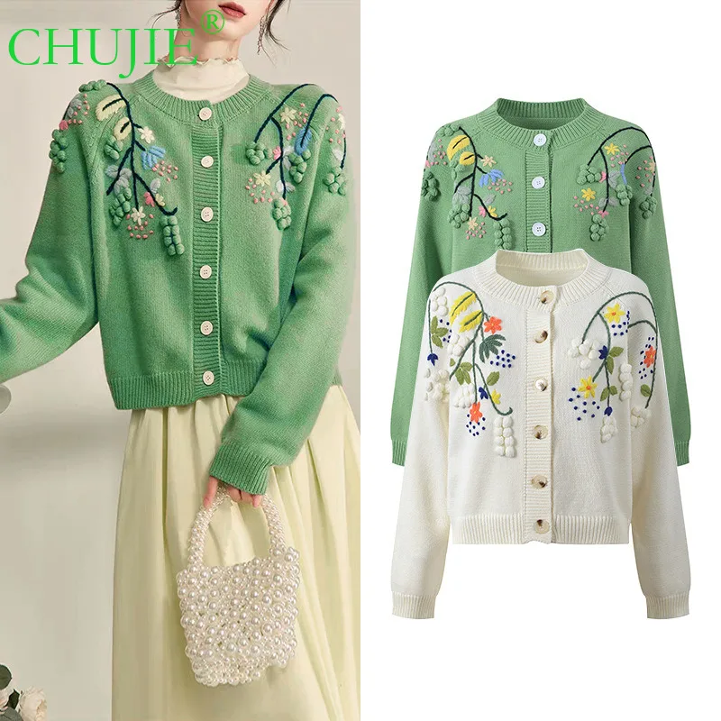 CHUJIE осень-зима, новая трехмерная вышивка ручной работы, модная, уменьшающая возраст, нежный стиль, универсальный вязаный круглый вырез
CHUJIE осень-зима, новая трехмерная вышивка ручной работы, модная, уменьшающая возраст, нежный стиль, универсальный вязаный круглый вырез