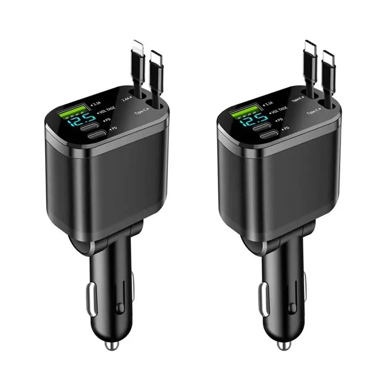 Car Charger Adapter USB+2PD Port Car Fast Charger Power Adapter Socket with Retractable Type-C Charge Cable
Car Charger Adapter USB+2PD Port Car Fast Charger Power Adapter Socket with Retractable Type-C Charge Cable