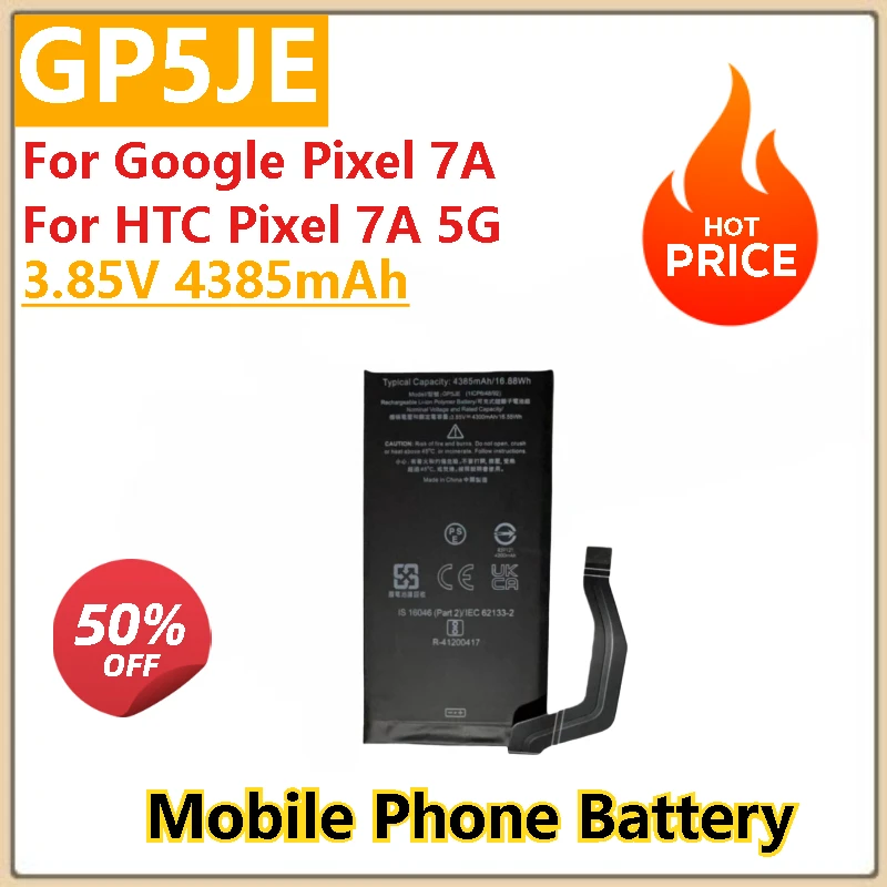 100% New High Quality 3.85V 4385mAh Replacement Mobile Phone Battery GP5JE For Google Pixel 7A And HTC Pixel 7A 5G
100% New High Quality 3.85V 4385mAh Replacement Mobile Phone Battery GP5JE For Google Pixel 7A And HTC Pixel 7A 5G
