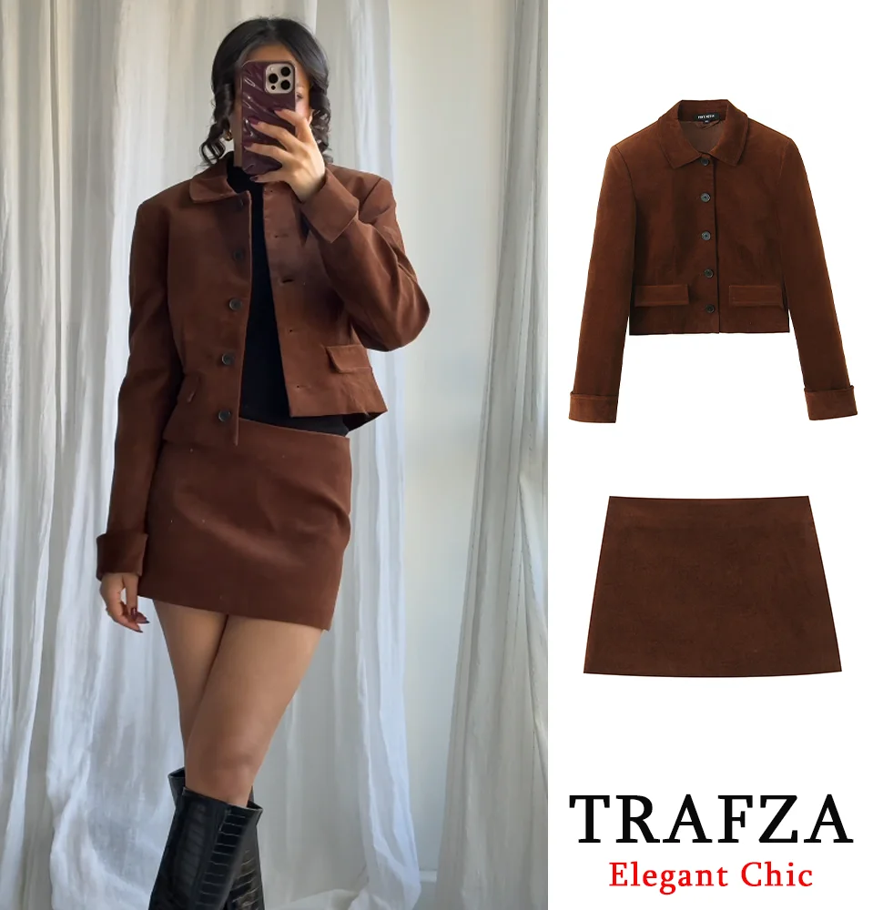 TRAFZA-Women Elegant Velvet Jacket Skirt Set Buttons Jacket+Mini Skirt New 2025 Spring Fall Stylish Casual Commuter Set
TRAFZA-Women Elegant Velvet Jacket Skirt Set Buttons Jacket+Mini Skirt New 2025 Spring Fall Stylish Casual Commuter Set