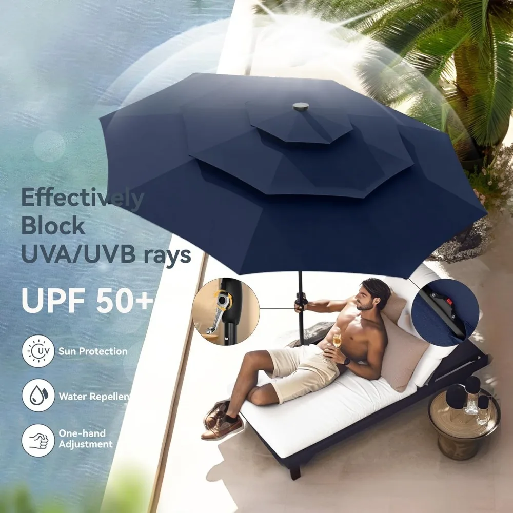 10ft Patio Umbrella with Light, Outdoor Large Auto-Tilt 3 Tier Market Table Umbrellas with 8 Sturdy Ribs and 1.5", Customized
10ft Patio Umbrella with Light, Outdoor Large Auto-Tilt 3 Tier Market Table Umbrellas with 8 Sturdy Ribs and 1.5", Customized