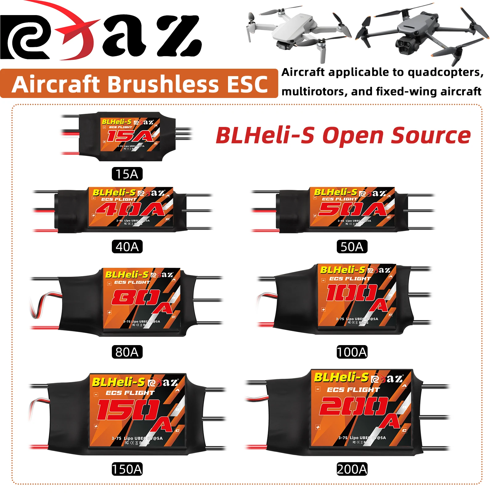 RCXAZ 200A 150A 100A 80A 50A 40A 15A Контроллер скорости ESC с UBEC для RC мультироторного самолета с фиксированным крылом FPV Racing Drone DIY
RCXAZ 200A 150A 100A 80A 50A 40A 15A Контроллер скорости ESC с UBEC для RC мультироторного самолета с фиксированным крылом FPV Racing Drone DIY
